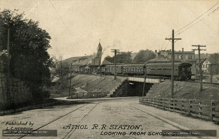 Postcard: Athol Railroad Station, Looking from School Street